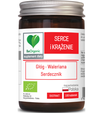 TABLETKI WSPOMAGAJĄCE SERCE I KRĄŻENIE (GŁÓG, WALERIANA, SERDECZNIK) BIO 100 szt. - BE ORGANIC