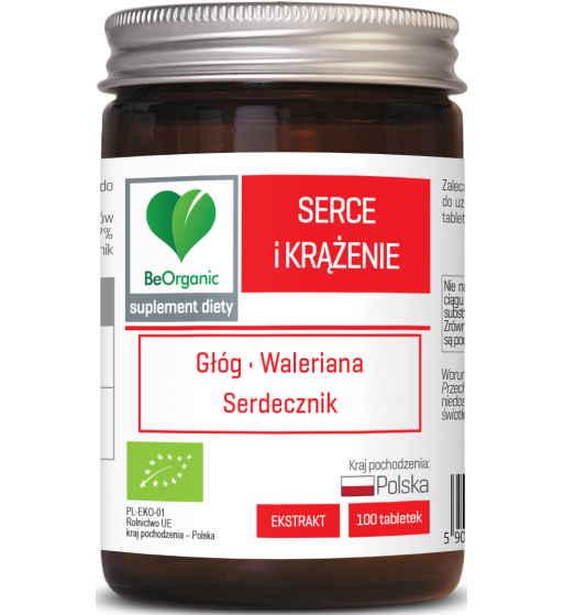 TABLETKI WSPOMAGAJĄCE SERCE I KRĄŻENIE (GŁÓG, WALERIANA, SERDECZNIK) BIO 100 szt. - BE ORGANIC