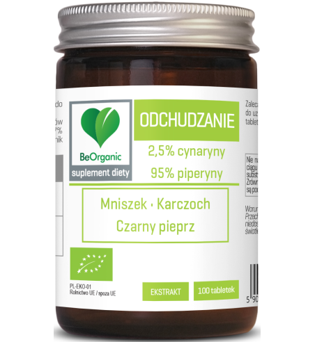 TABLETKI WSPOMAGAJĄCE ODCHUDZANIE (MNISZEK, KARCZOCH, CZARNY PIEPRZ) BIO 100 szt. - BE ORGANIC