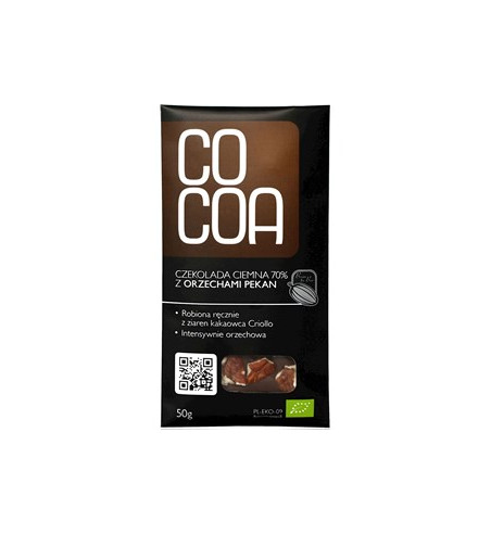 CZEKOLADA GORZKA 70% Z ORZECHAMI PEKAN BIO 50 g-COCOA